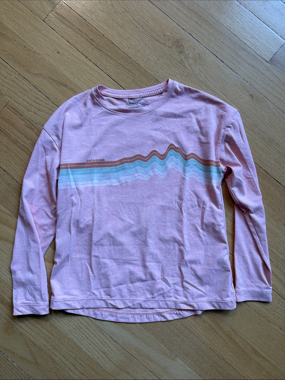 Patagonia Kids Light Pink Long Sleeve Mountain Stripe Tee